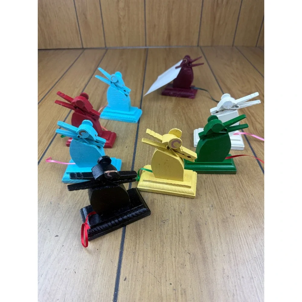 Set of 8 Wood Mice Farmhouse Note  Holders, Table Stands, Rustic Decor hand made